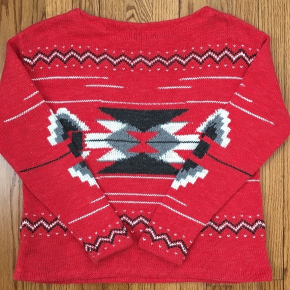 Vintage Ralph Lauren Aztec Southwest Tribal Red Crew Neck Hand Knit sweater L - Picture 15 of 15